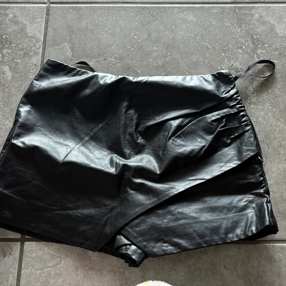 Black Faux Leather Skort